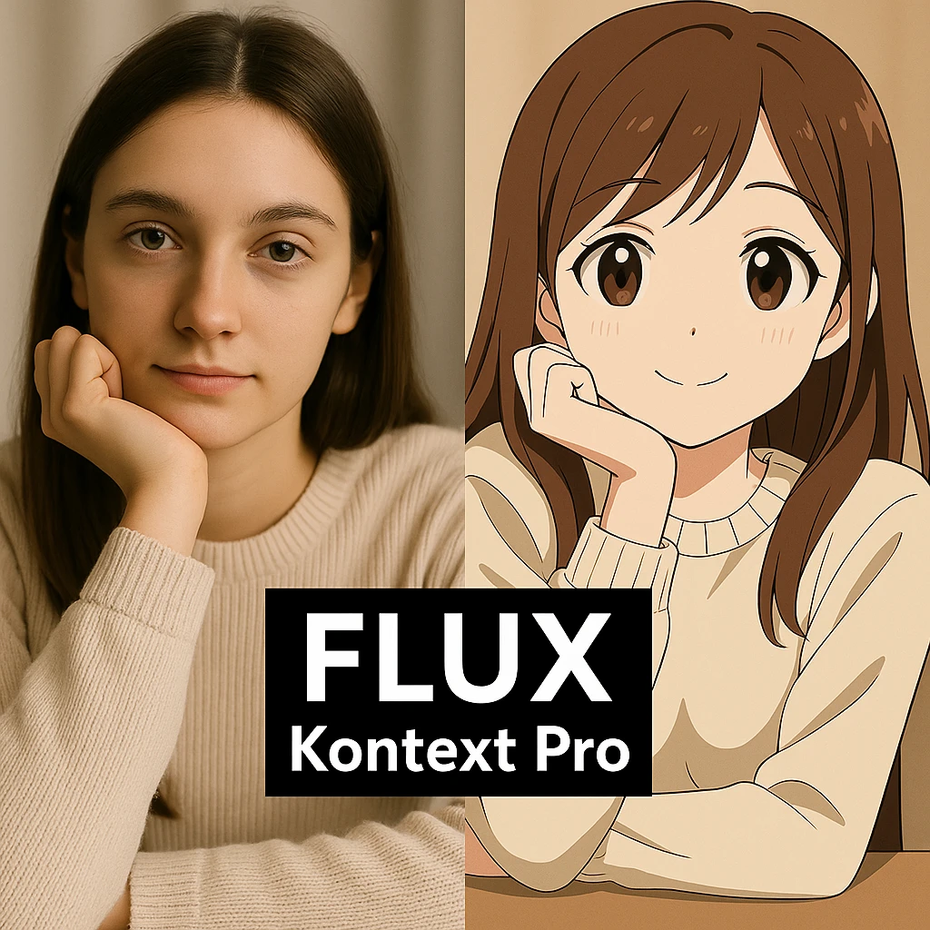 replace the logo with the text of "FLUX kontext pro" without black background just text, keep everything else same emoji