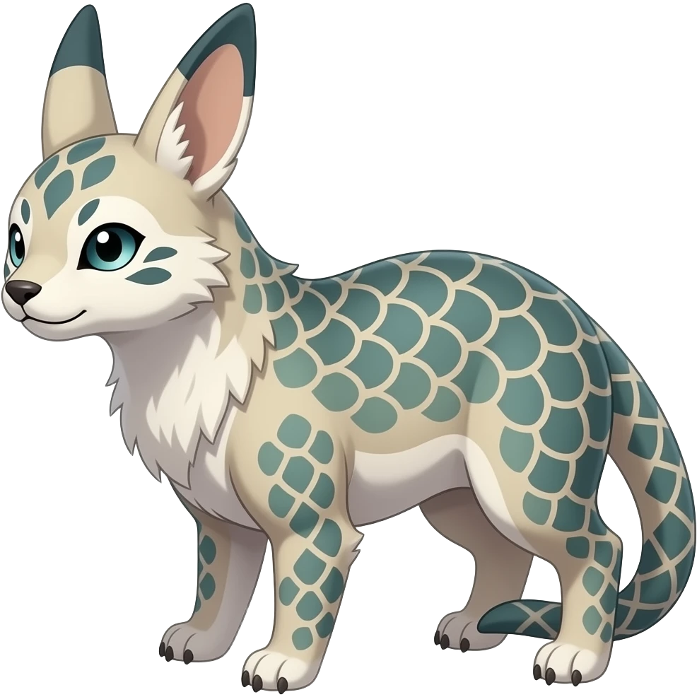 web-scale-patterned ancient Short-legged quadrupedal elegant oriental feral painted Absol-Glaceon-Sylveon-animal-Fakémon-fusion-hybrid-creature emoji
