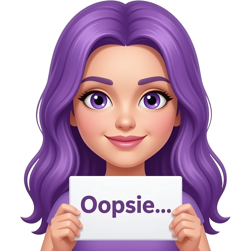sexy girl with long purple hair and purple eyes holding a Oopsie... sign emoji