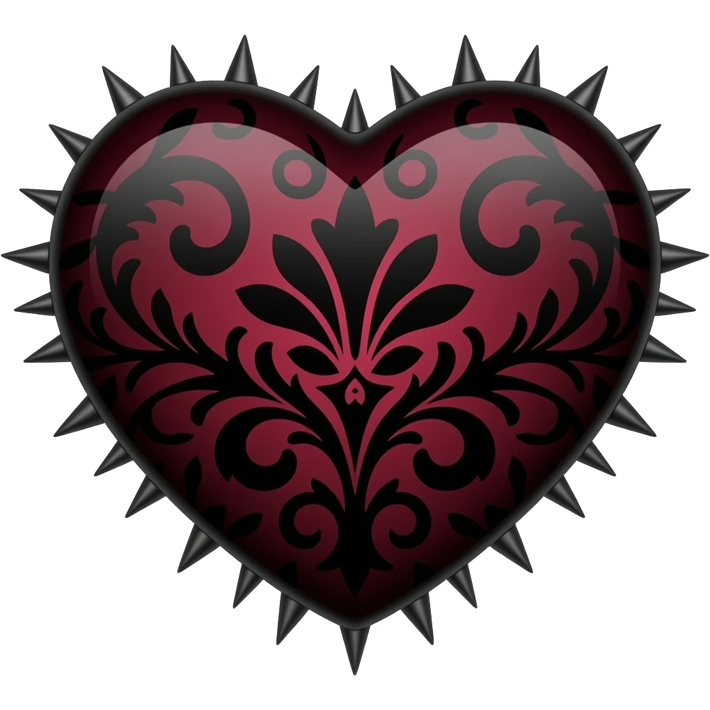 Deep dark Reddish Gothic emo edgy cool spiky Heart with black damask pattern emoji