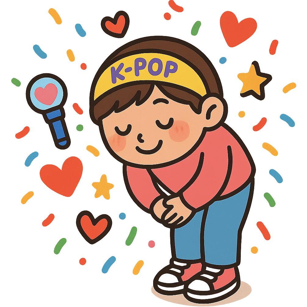 kpop fan bow with confetti and hearts, fun and festive emoji