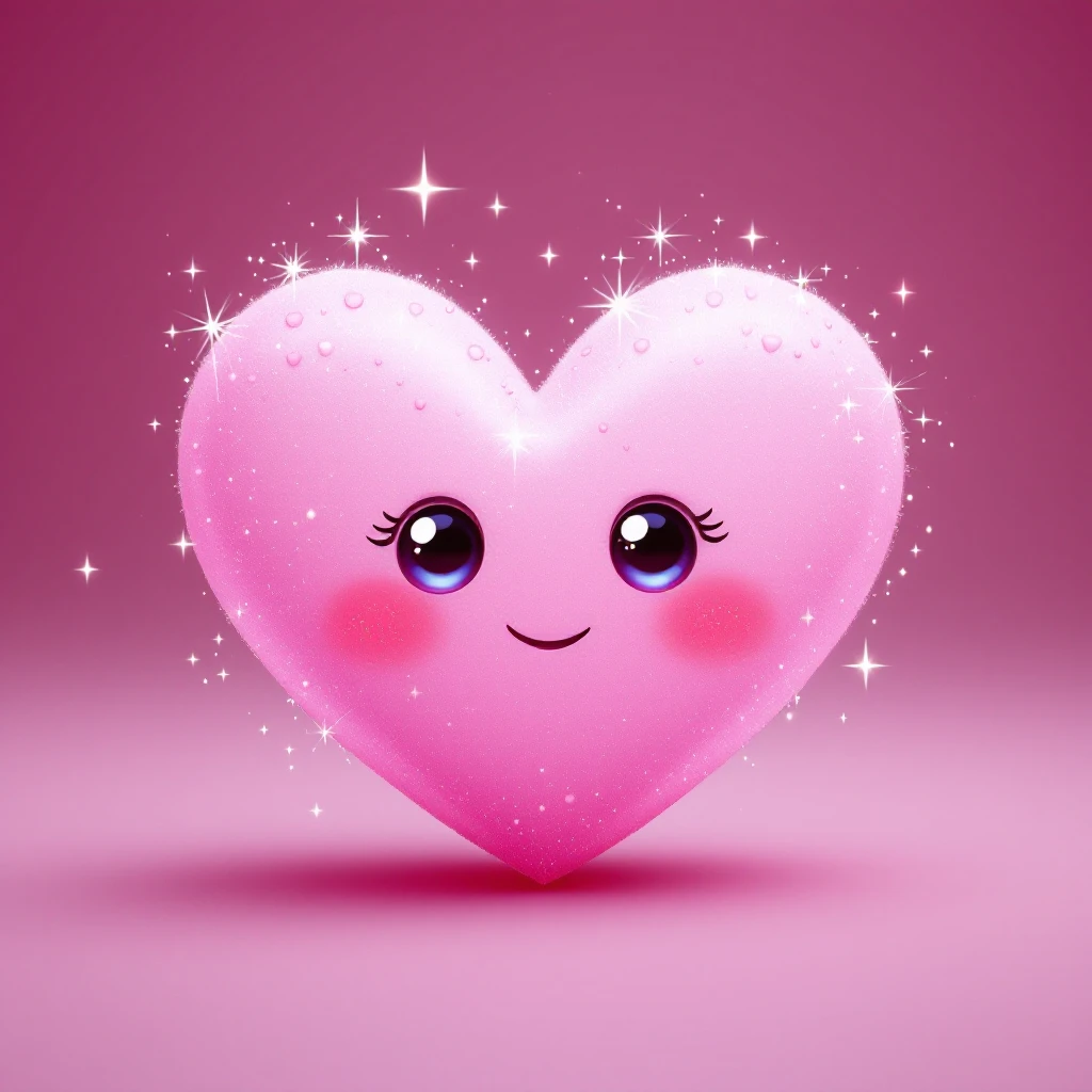 pink heart emoji with sparkles, extra cute, big eyes, blushing cheeks emoji