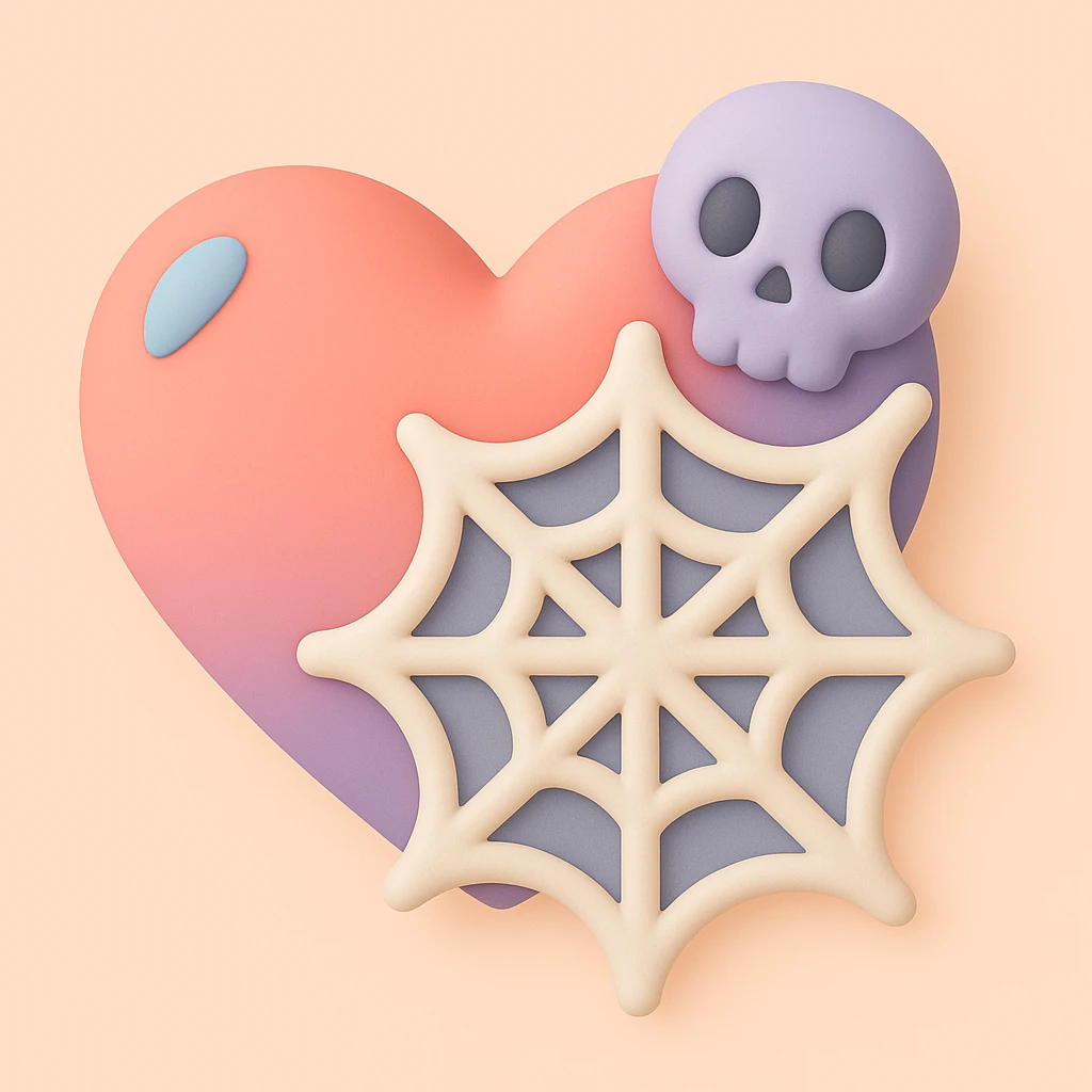 gothic heart with a spiderweb, mochi style emoji