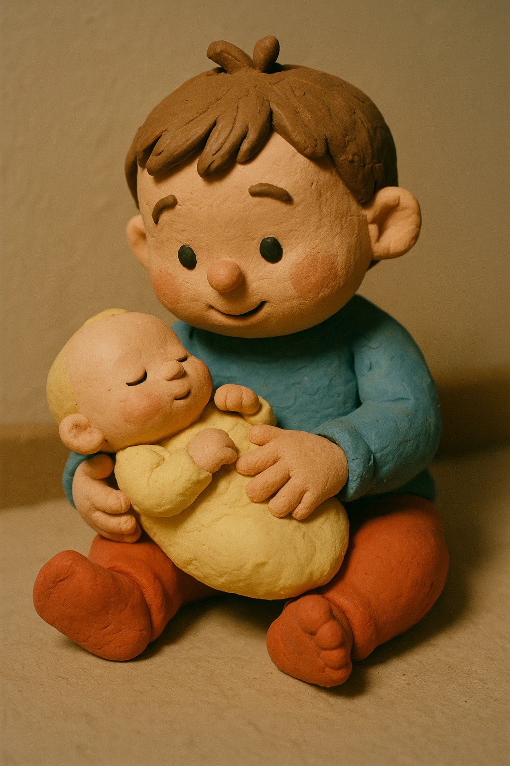 a troller with a baby, claymation style emoji