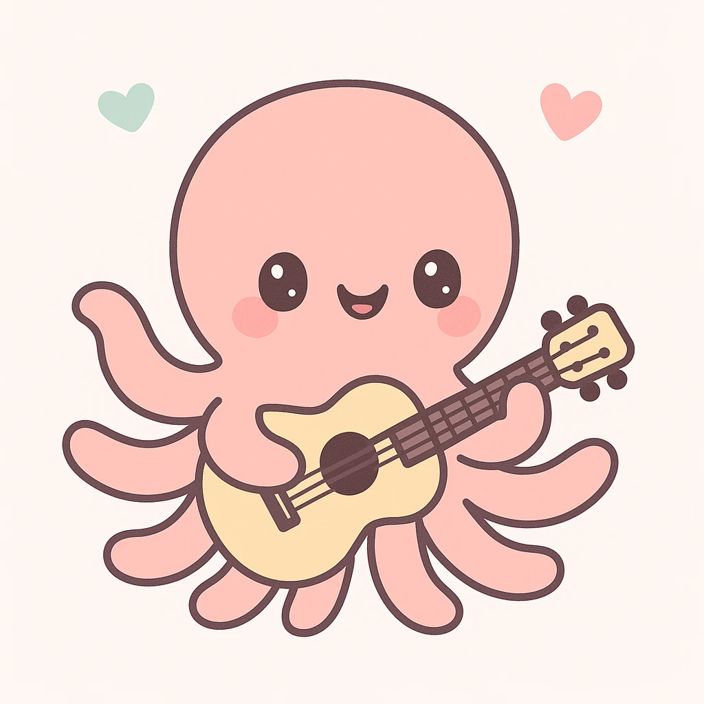 happy octopus with multiple arms playing guitar emoji
