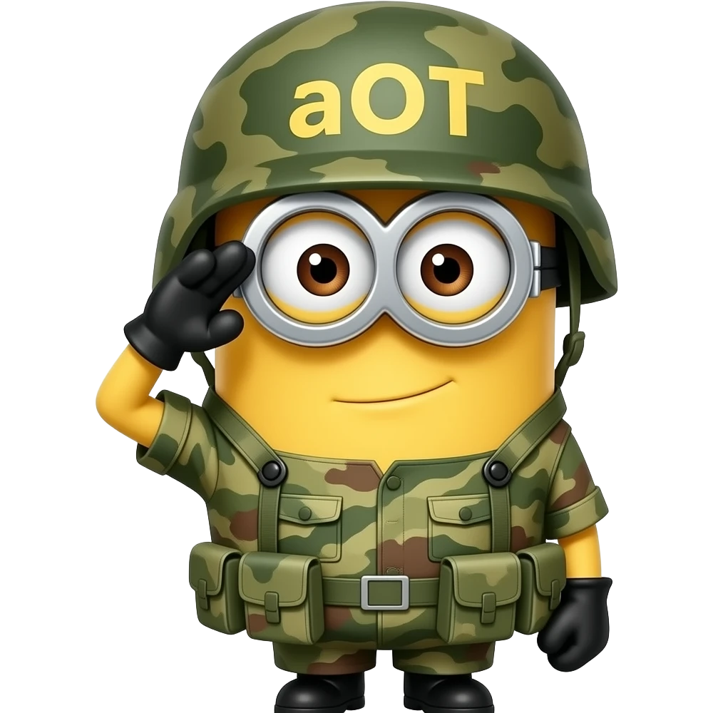 minion in army uniform saluting text aOT on helmet emoji