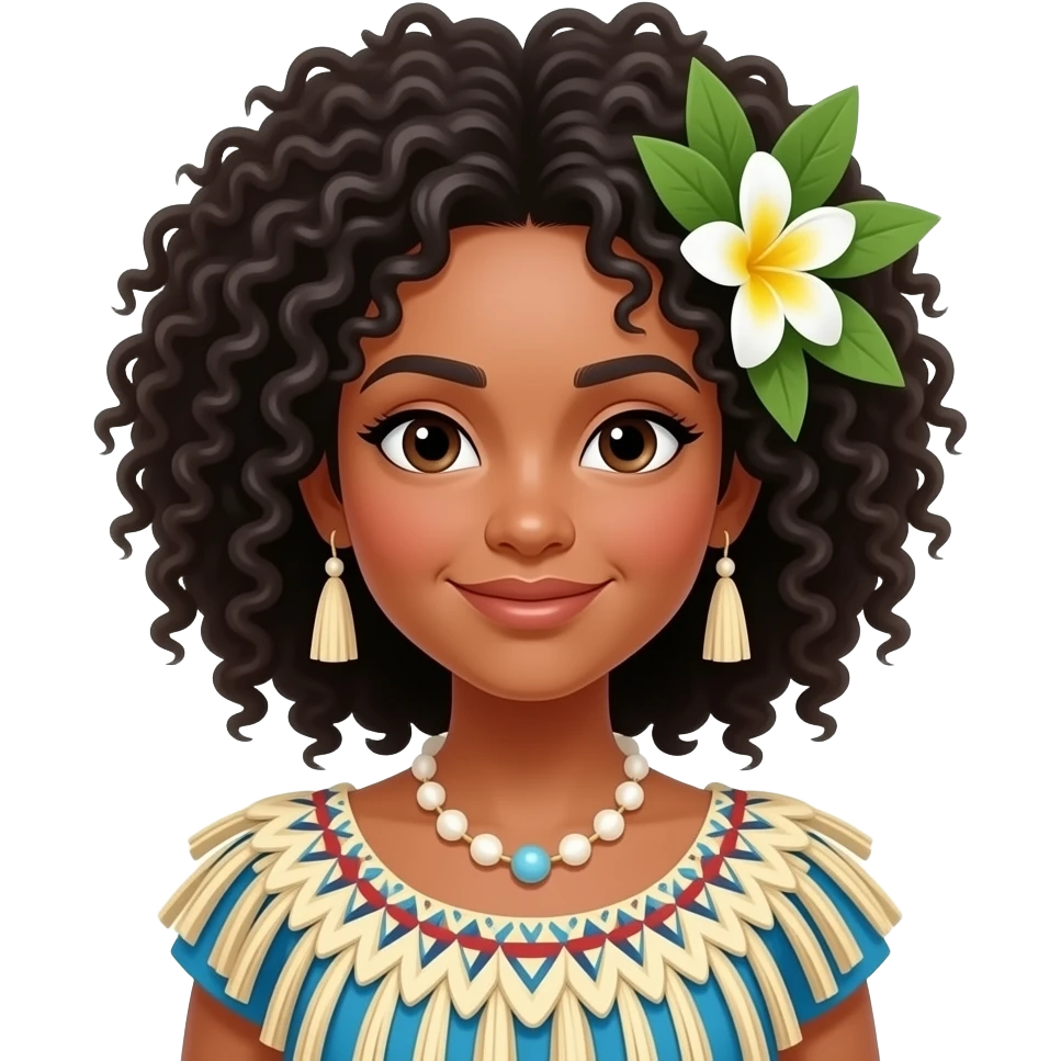Island girl with traditional wear and curly Afro emoji