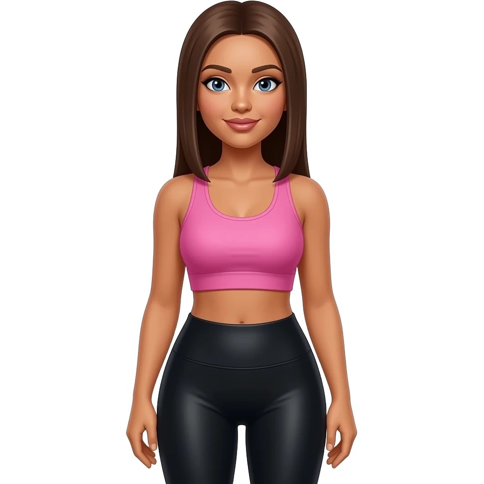 make a super hot girl who is tan and has brown straight hair a pink crop and black spandex emoji