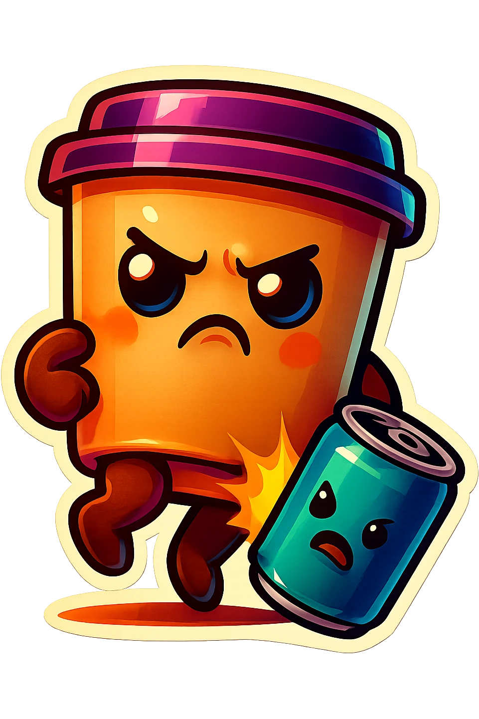 Tall coffee cup, pouting, dramatic, kicking a can emoji