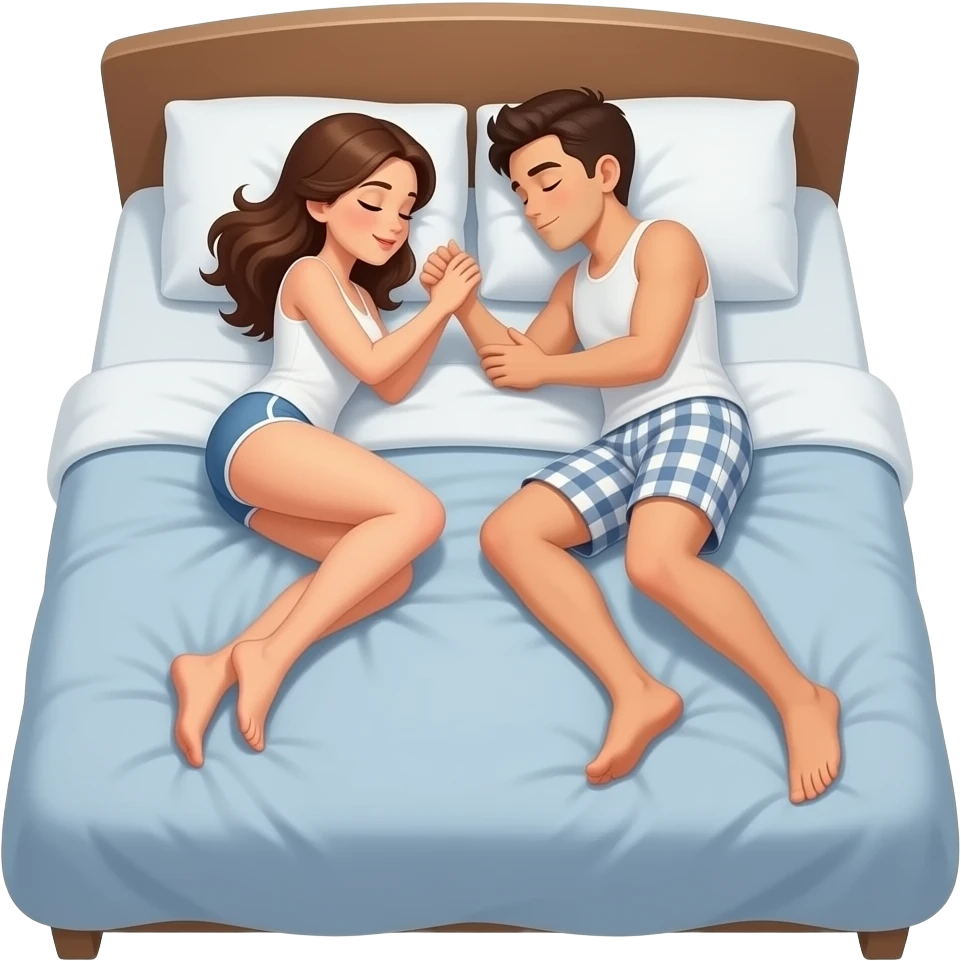 dos personas teniendo relaciones sexuales en una cama pero con la pose i que se vean las partes intimas pero las partes intimas de verdad emoji