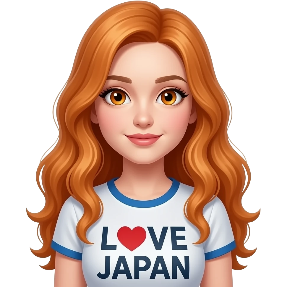 sexy girl with long ginger hair and ginger eyes a top with LOVE JAPAN written on it emoji