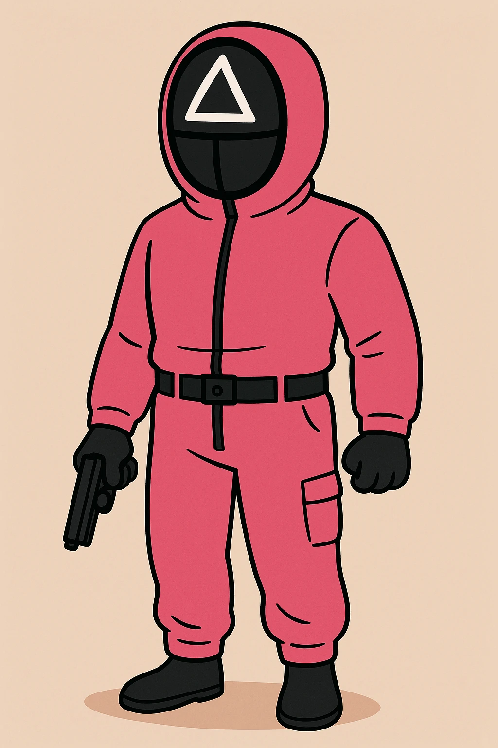 cartoon style squid game guard with pink jumpsuit emoji
