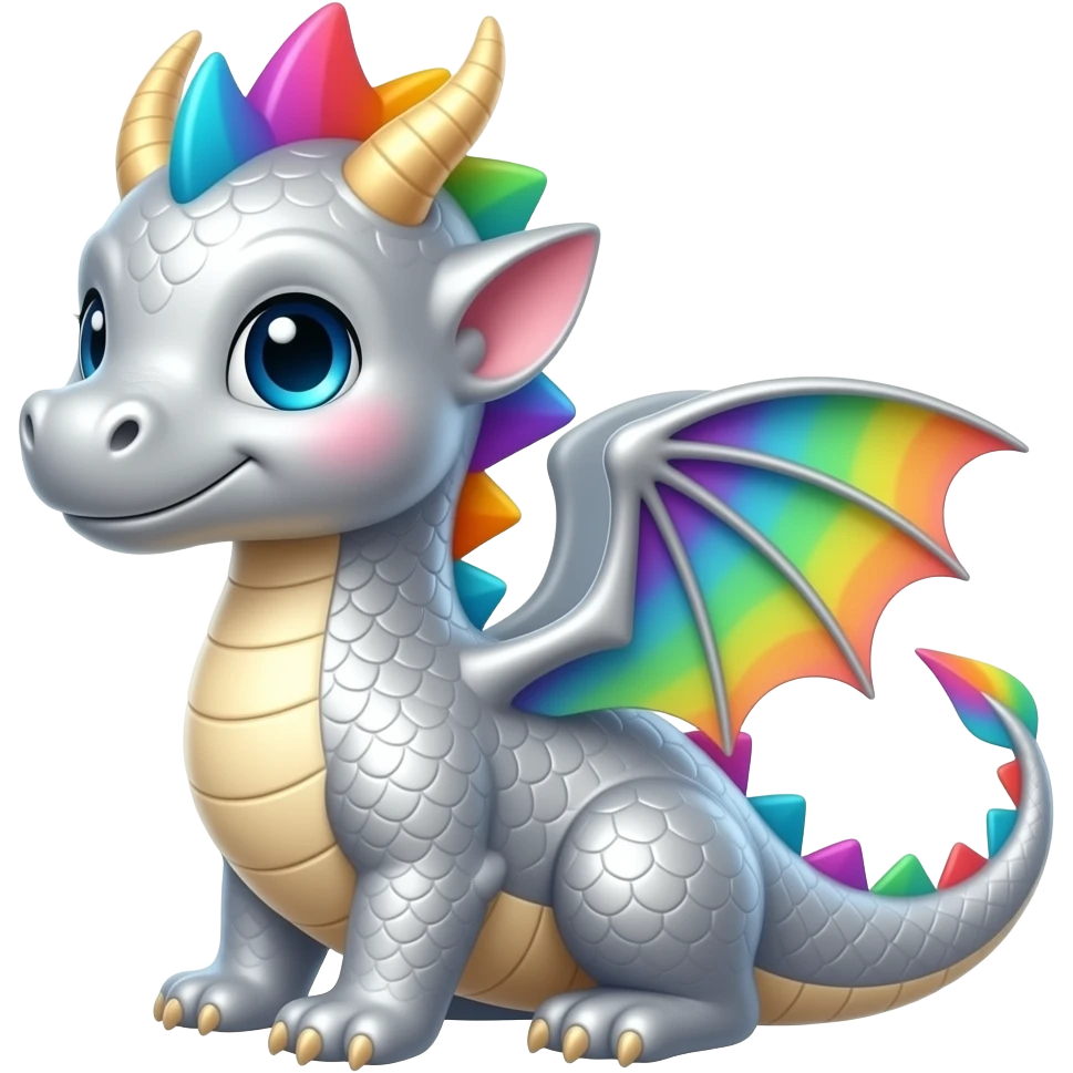 Silver and Rainbow cute baby dragon  cutie emoji