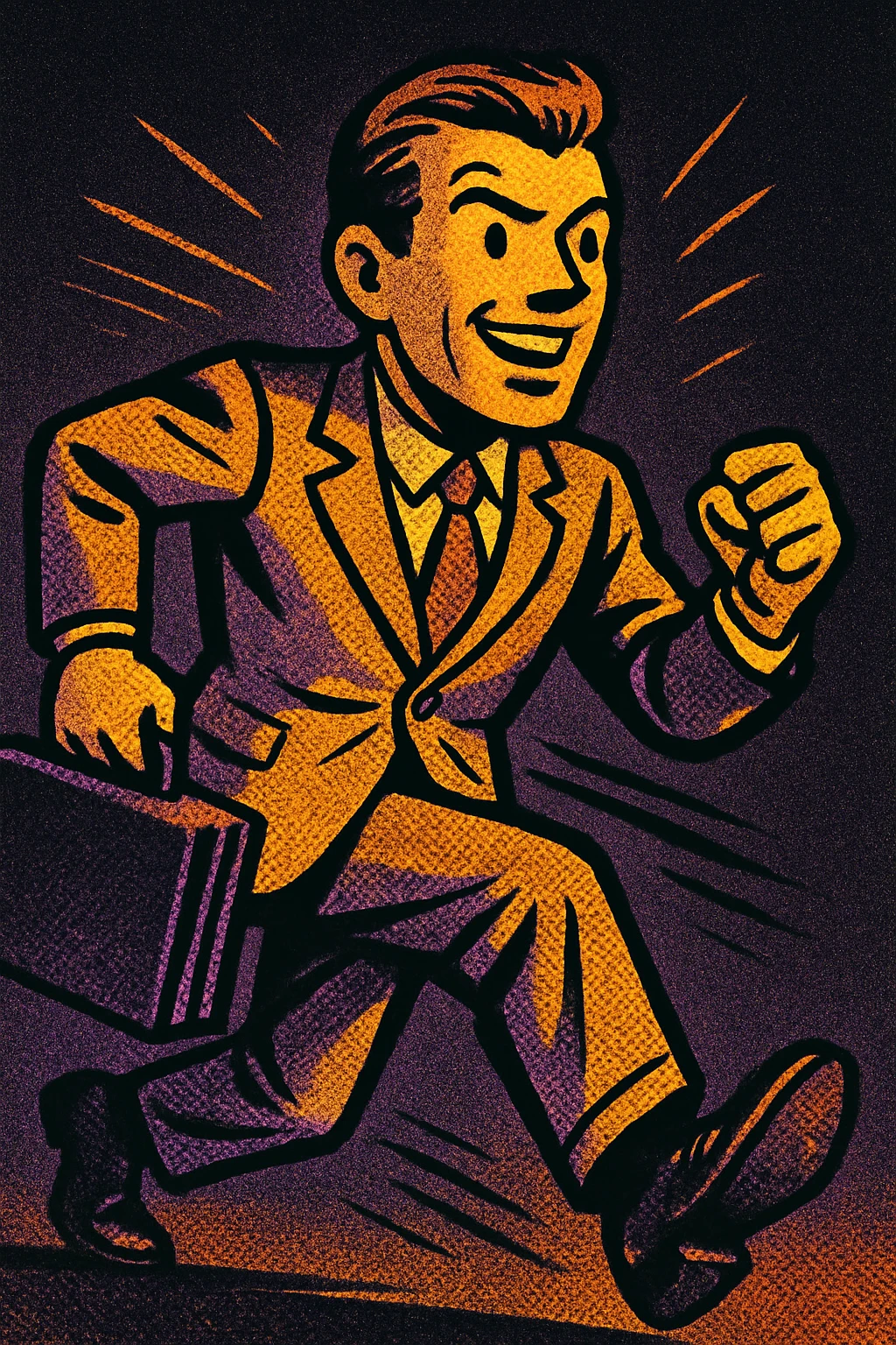 businessman, warm palette in yellow, orange, purple, violet gradient tones, dark solid bg emoji