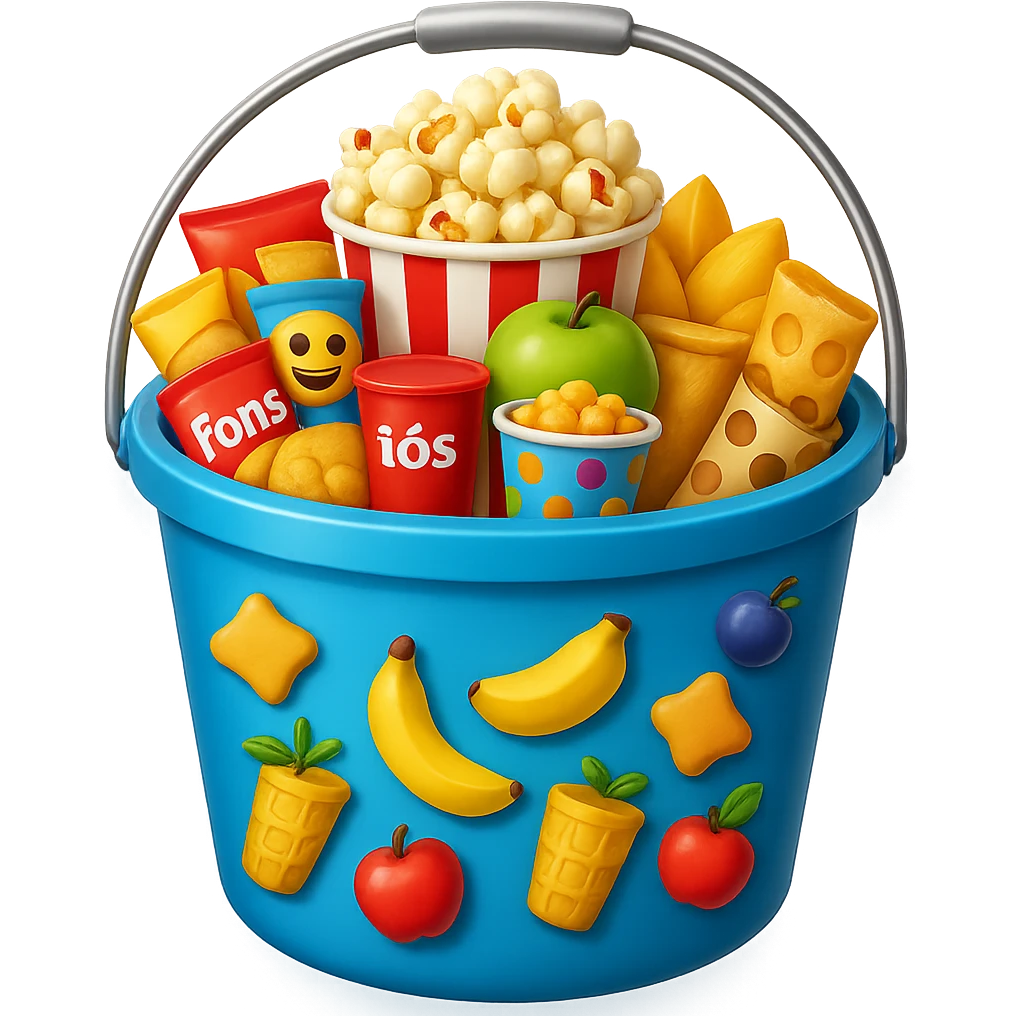 Add popcorn to the snacks bucket emoji in the style of apple emojis with no background, maintaining the apple style look and feel. emoji