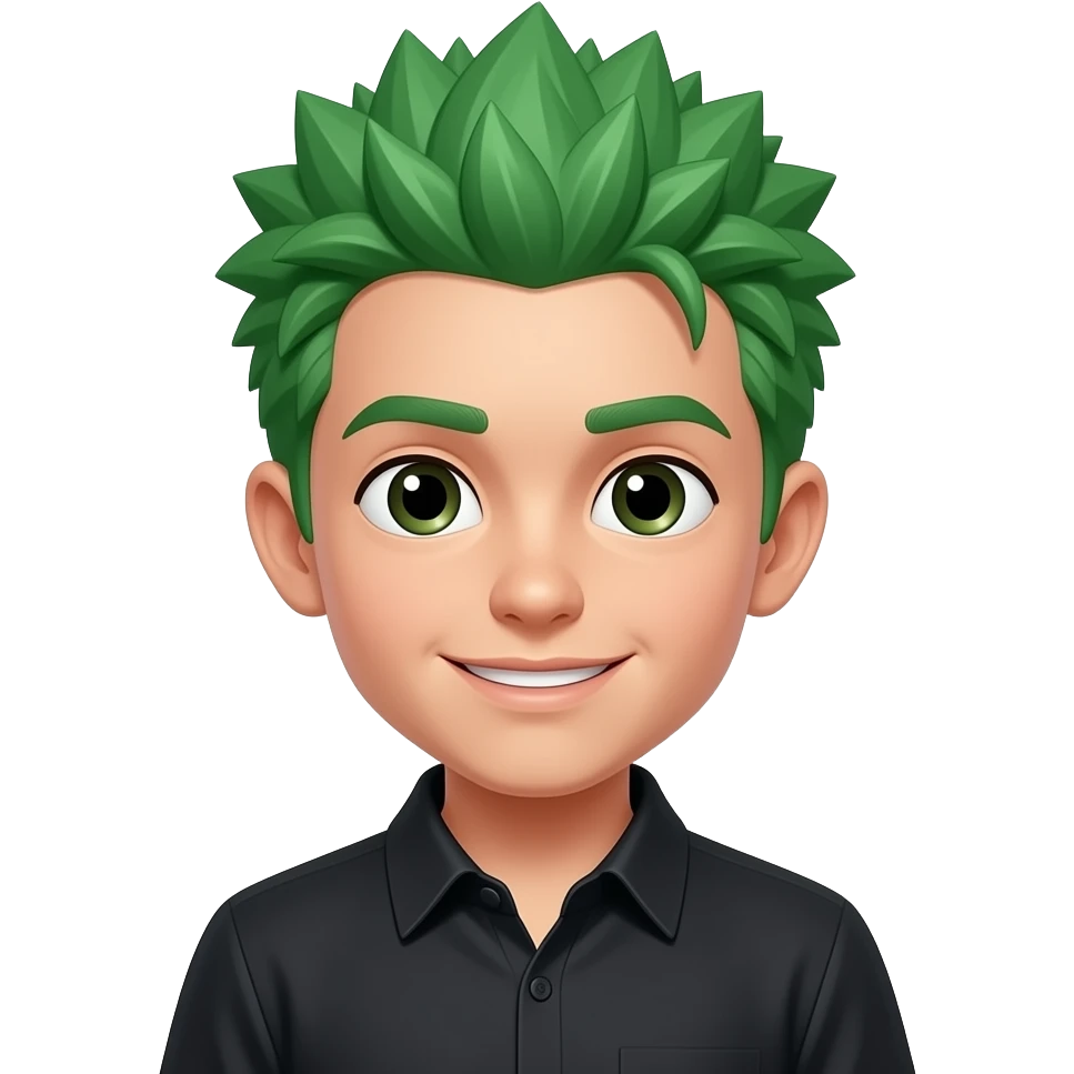 a boy wear black shirt and green spice hairs emoji