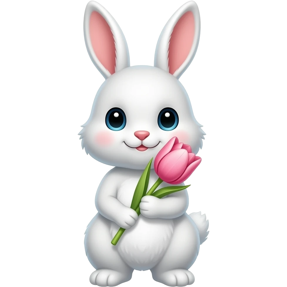 нарисуй зайчика белого который держит в лапах розовый тюльпан emoji
