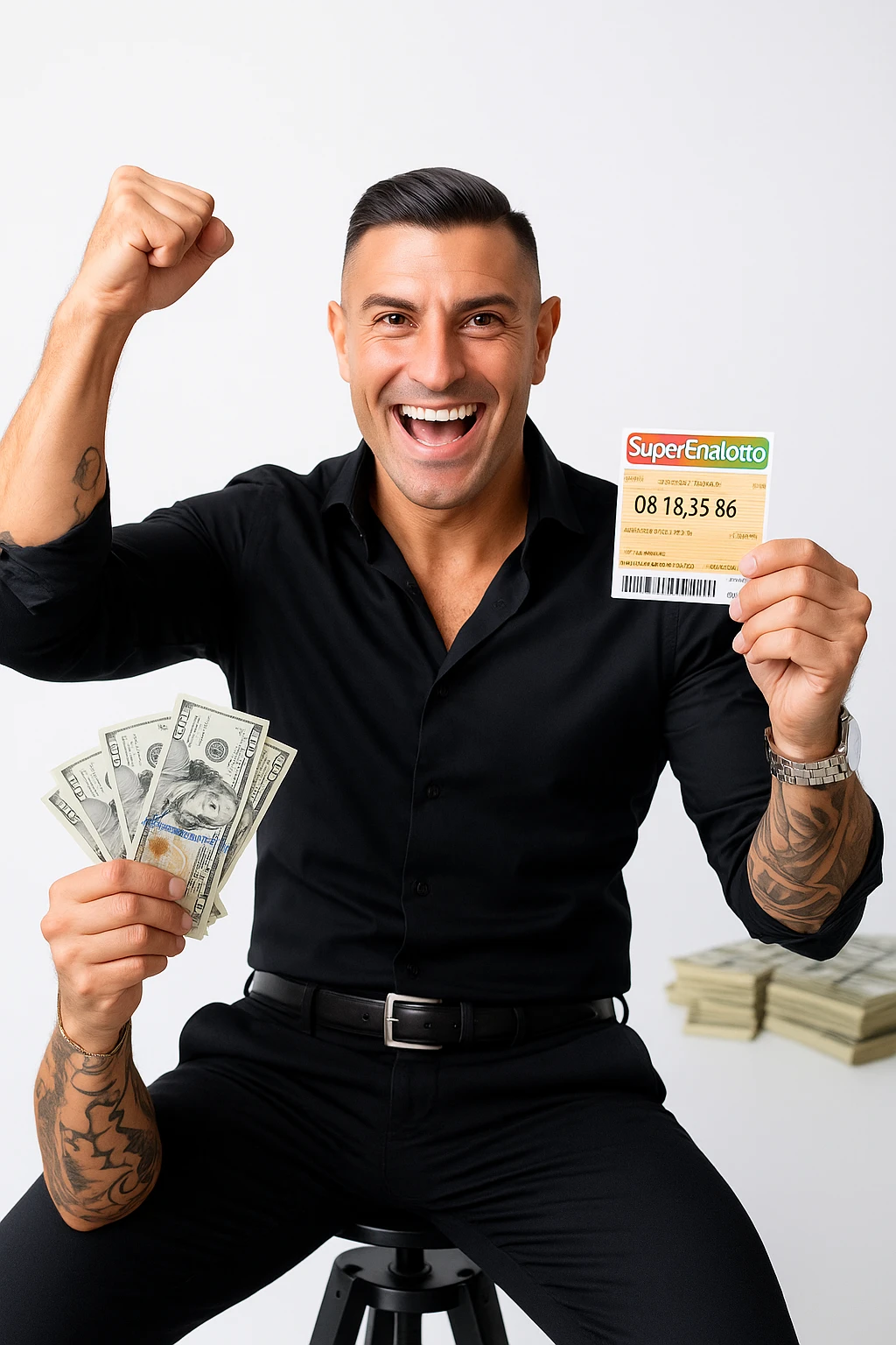 Uomo che vince al superenalotto italiano facendo 6 numeri, quindi è milionario emoji