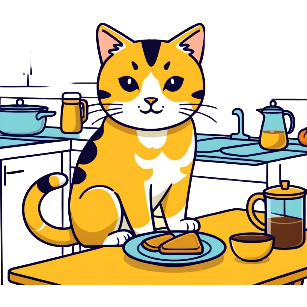 Golden cat on a kitchen table ￼ emoji