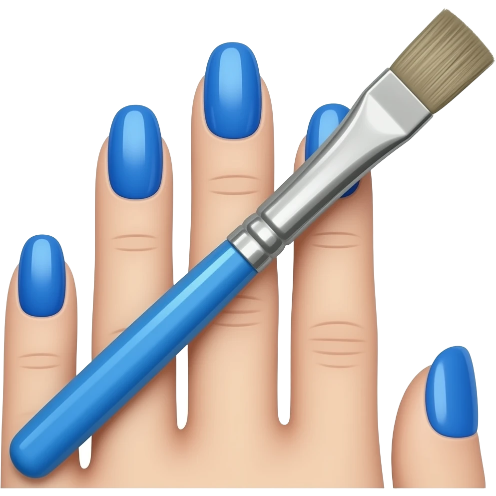 Nail paint brush on nails and blue nails. emoji