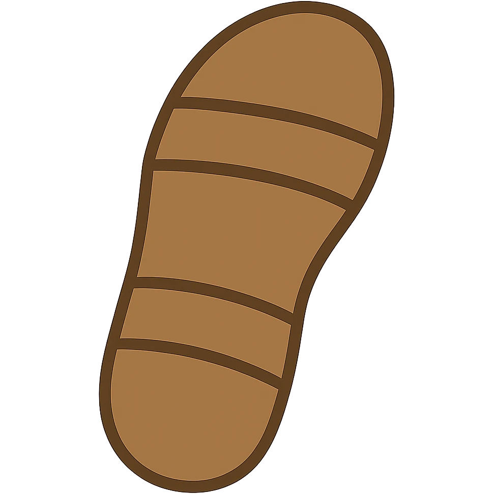 Edit the image to depict a sandal sole with two straps, minimal detail, viewed from the bottom and matching the angle of the reference image, in emoji style. emoji
