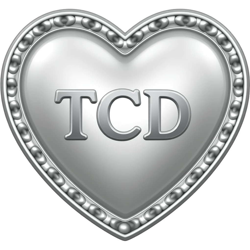 Серебряное Сердце с надписью TCD с орнаментом emoji