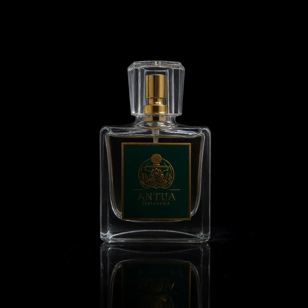 A luxury studio product shot of an intricate glass perfume bottle, dramatic low-key lighting, strong rim lighting to define the shape, isolated on a solid black background, hyper-detailed, commercial aesthetic emoji