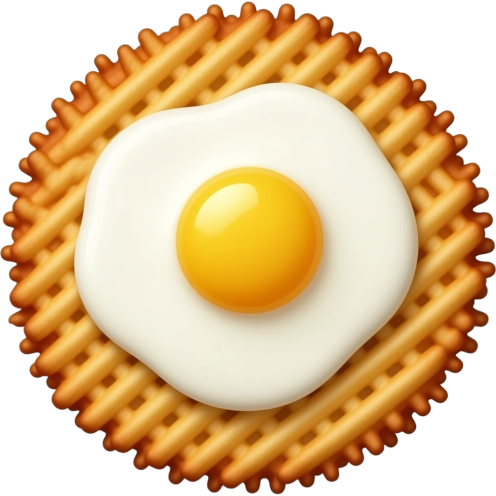 remove the mouth and add a fried egg to this hashbrown circle emoji