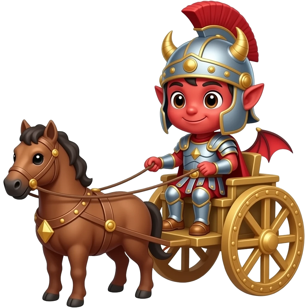 cute devil in roman armor on a roman chariot emoji