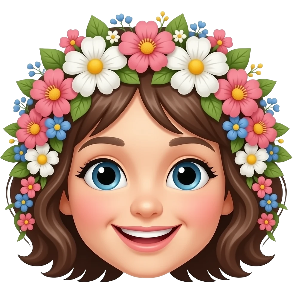 Çiçekli gülen yüz şaçlı emoji