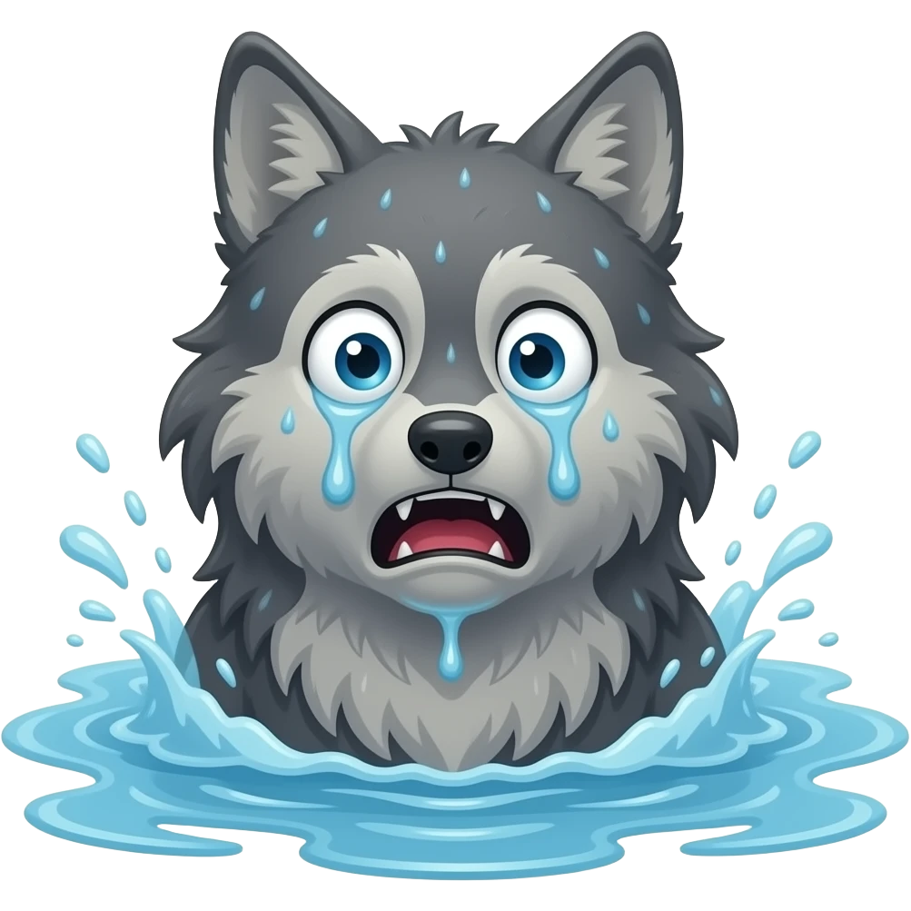 Hazme a un lobo hundiéndose y que se esté ahogando. Tiene que estar desesparado y asustado. Es un lobo malo emoji