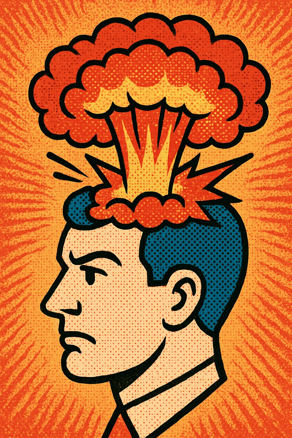 a stylized head with an explosion coming out of the top, comic book style emoji