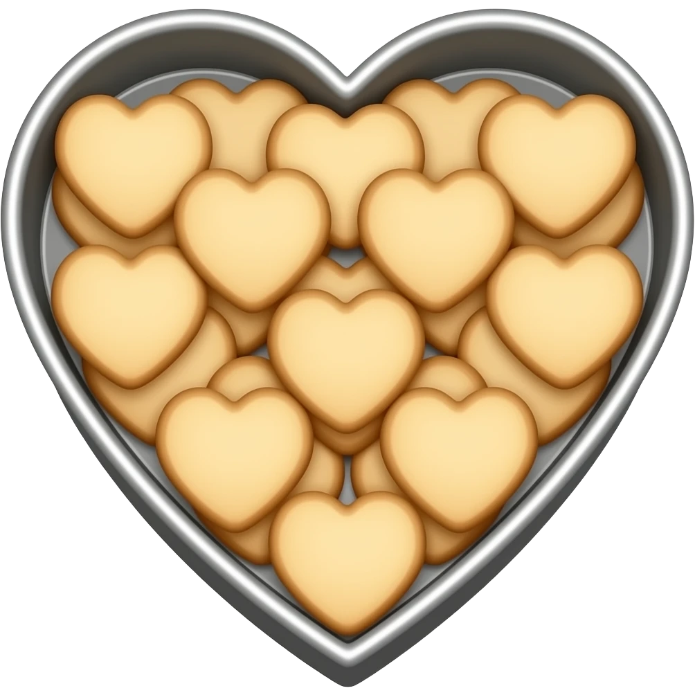 ​قالب خبز على شكل قلب: قالب معدني كبير بداخله قطع صغيرة من البسكويت أو الكيك على شكل قلوب. emoji