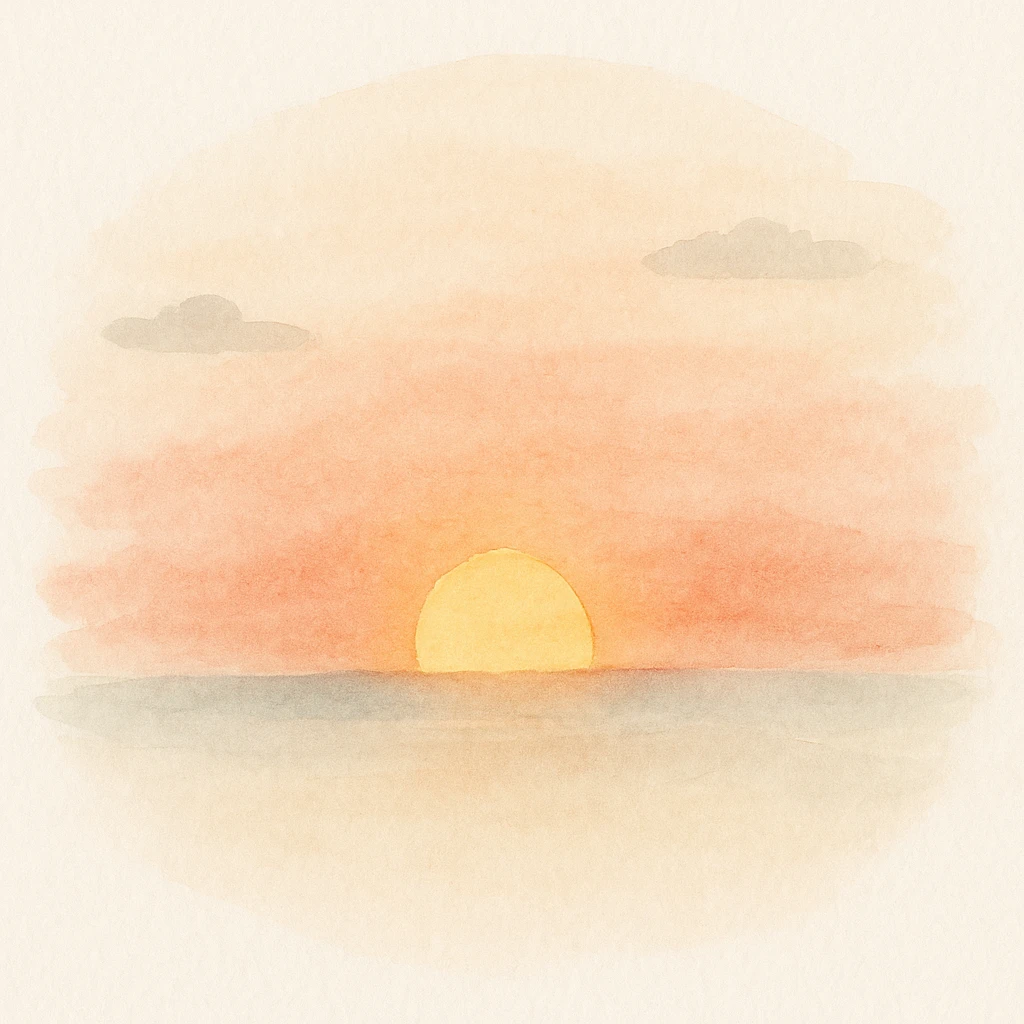 aesthetic morning sunrise, vibrant warm colors, sun peeking over horizon, minimal clouds emoji
