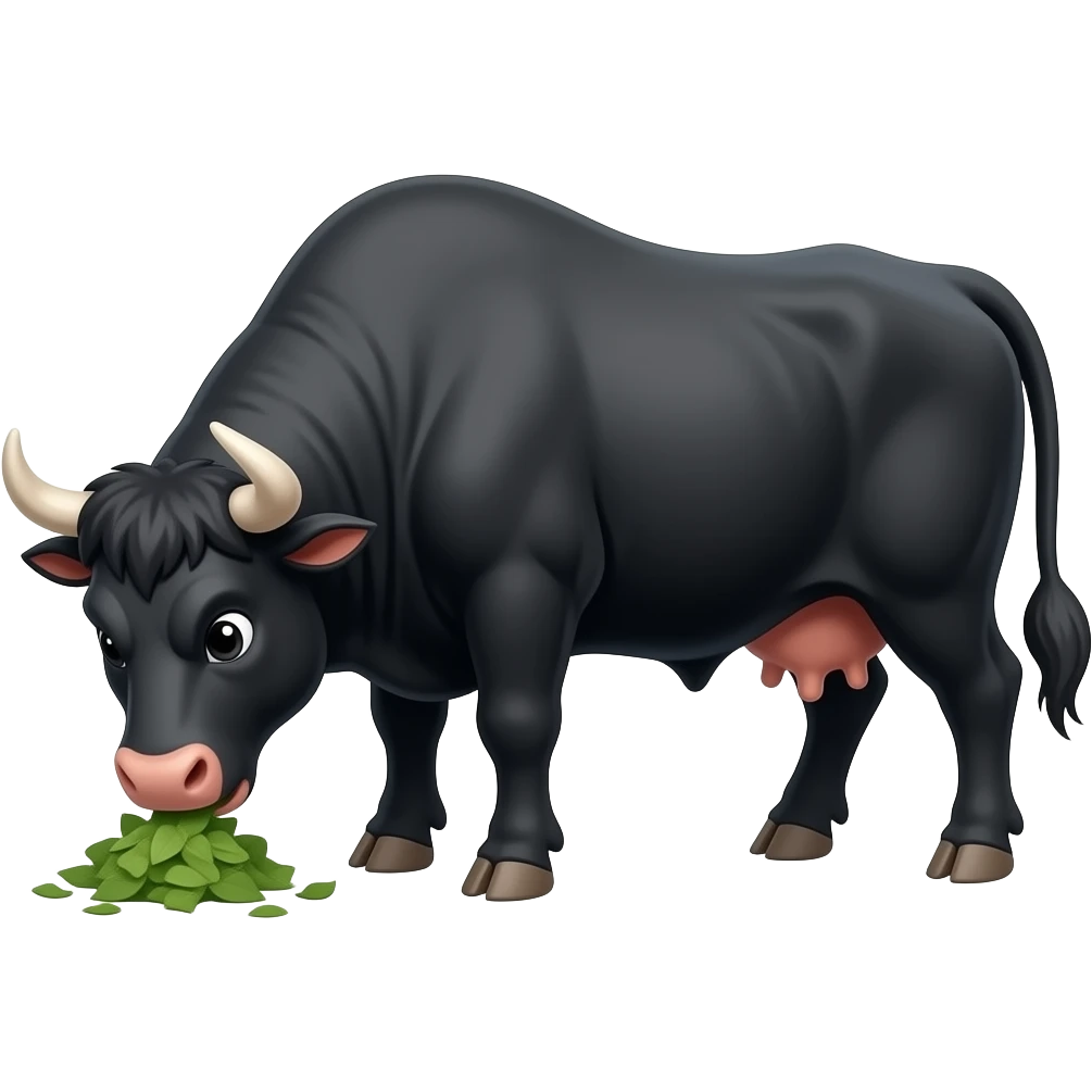 Cartoon black bull eating emoji