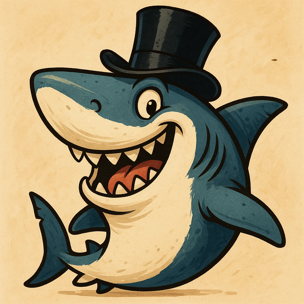 shark wearing a top hat, fun and expressive style emoji