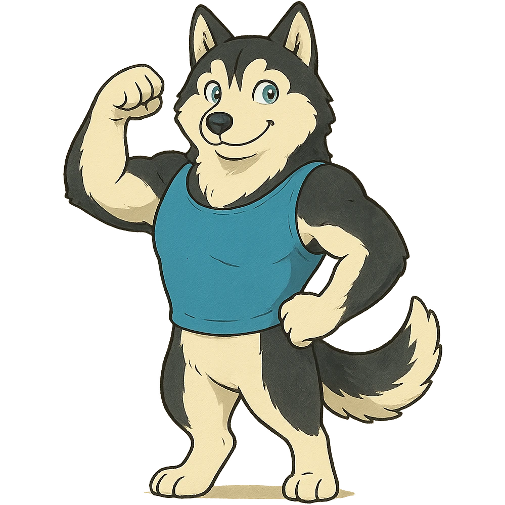 ghibli style спортклуб маскот хаски, белый, черный, голубой emoji