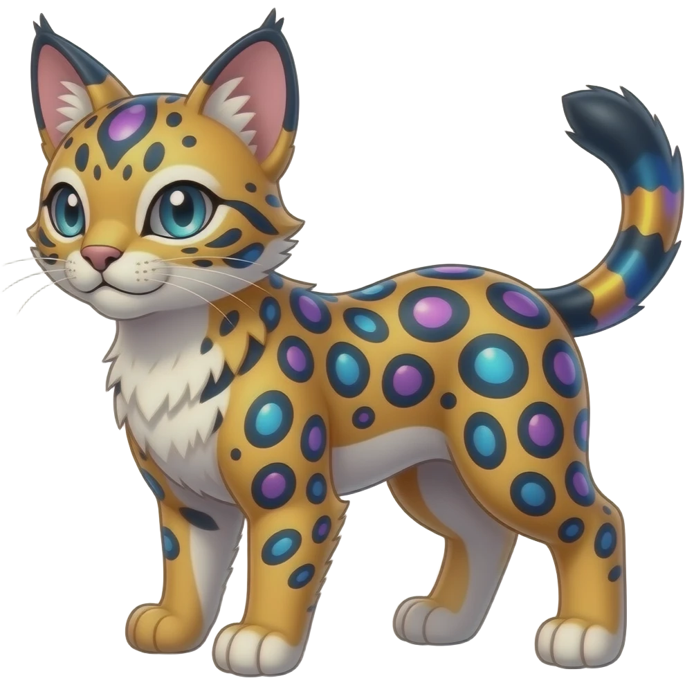 Shiny Colorful Melanistic Bobcat-Caracal-Leopard-Genet-Pokémon-Digimon-Fakémon-fusion-hybrid-creature emoji