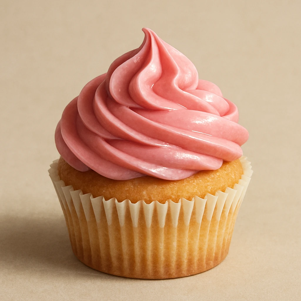 detailed and realistic cupcake with pink icing emoji