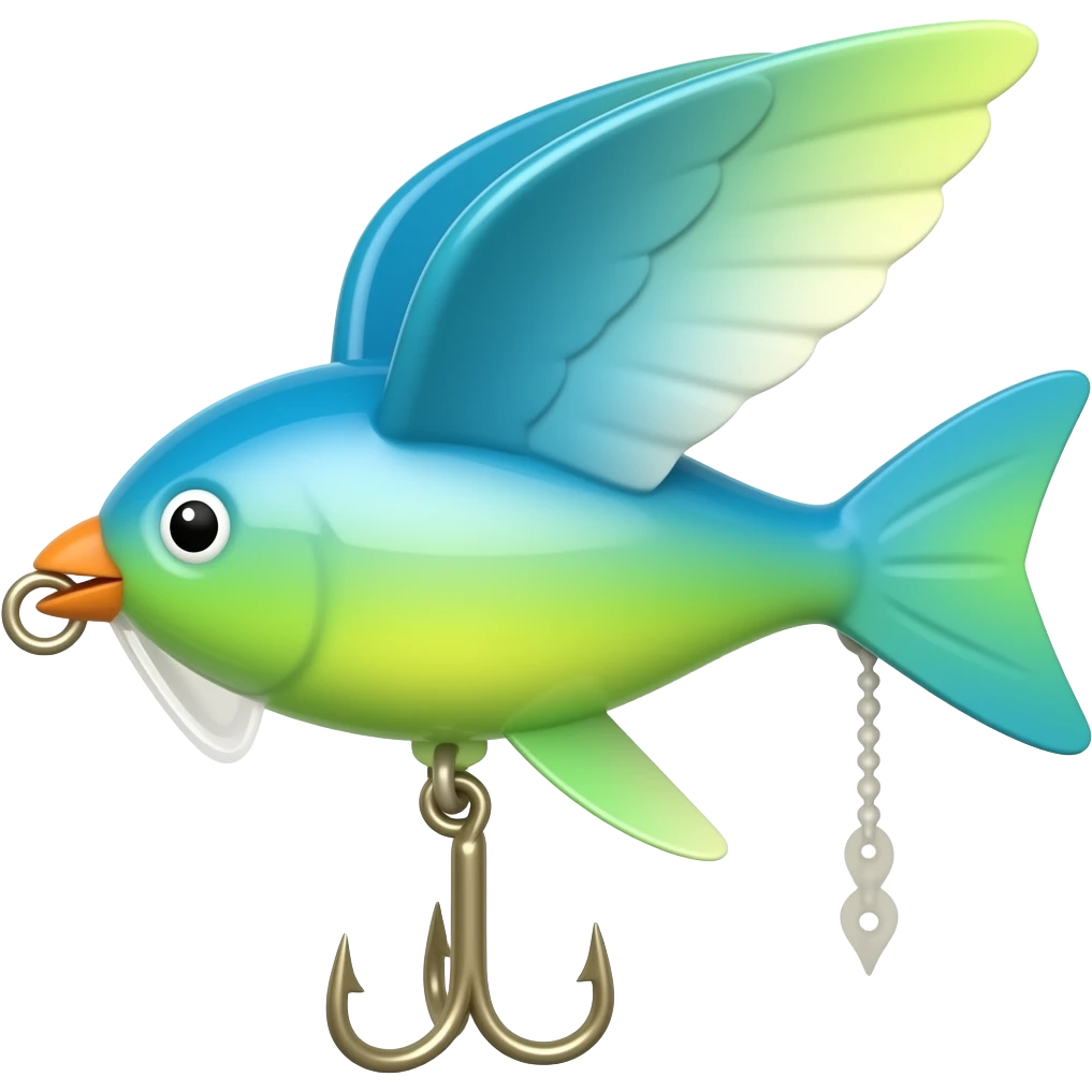 a fishing lure that is a bird with wings and is neon green and blue emoji