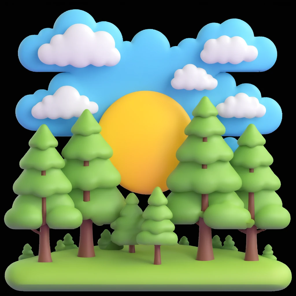 create a picture that shows a sunny day, trees, sky, clouds emoji