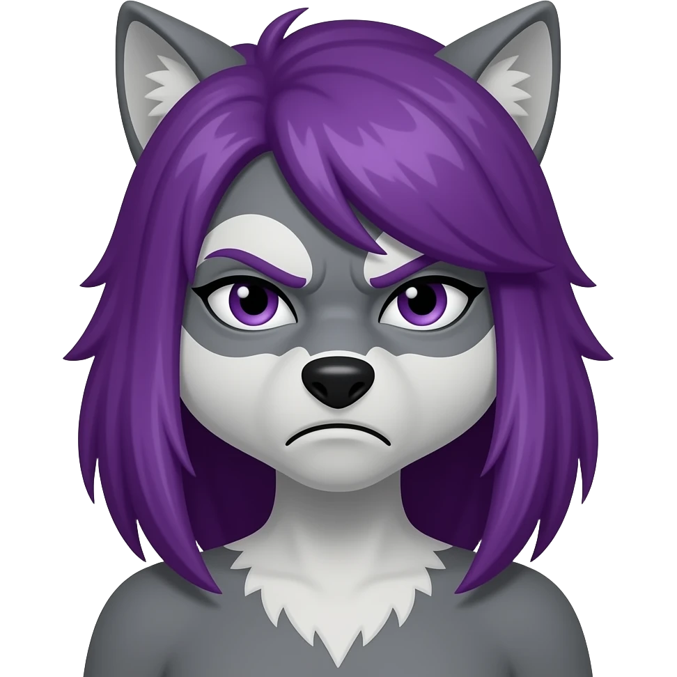 purple haired female werewolf frowning emoji