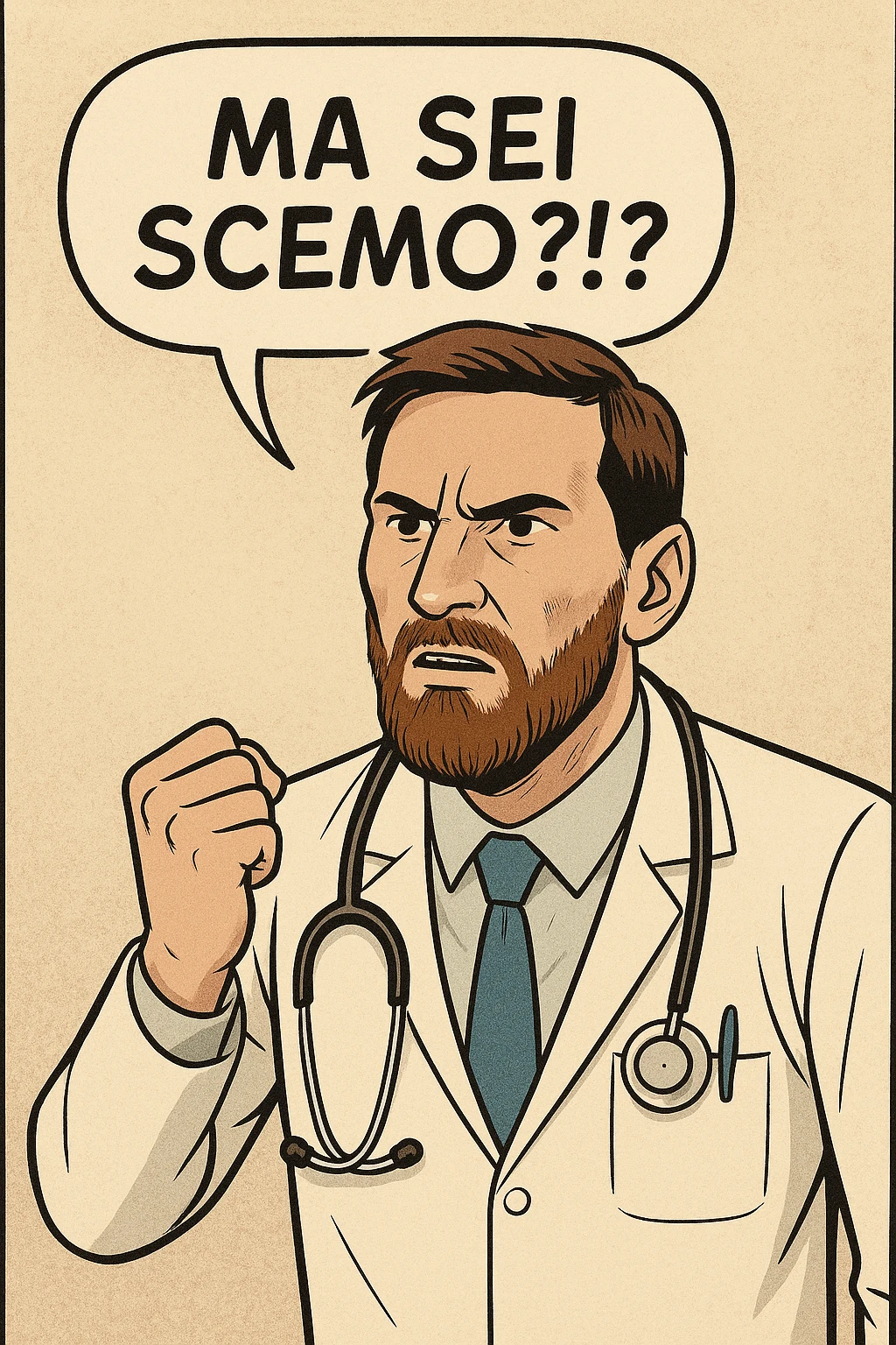 Dottore con la stessa faccia e camicie, dice "Ma sei scemo?!?" emoji