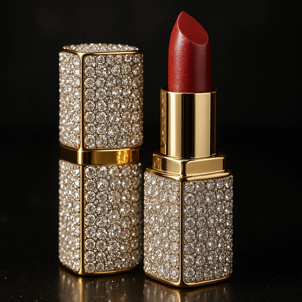 diamond-encrusted lipstick, slay object, luxurious and glamorous emoji