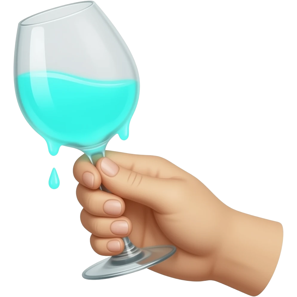 a hand holding a wineglass with drippy neon-glowing-cyan liquid emoji