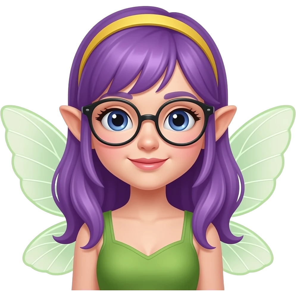 purple haired fairy with glassess and yellow headband emoji