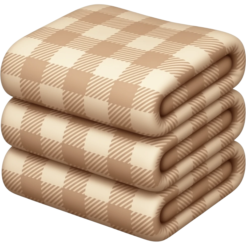 Crée 1 emoji iOS 18 représentant un univers cosy et esthétique de créatrice.Éléments : pile de 3 plaid en laine beige. l'ensemble est isolée sur un fond blanc. emoji