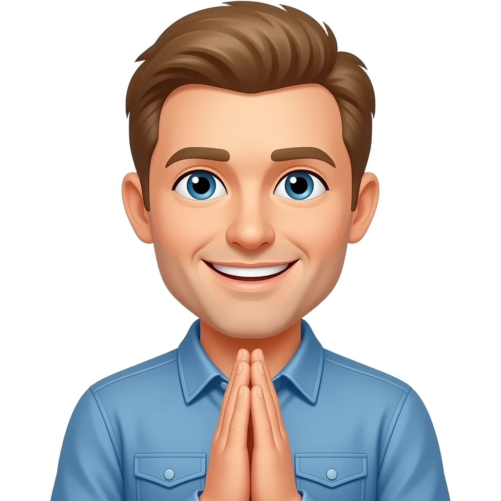 a modern day man with light brown hair smiling and praying emoji