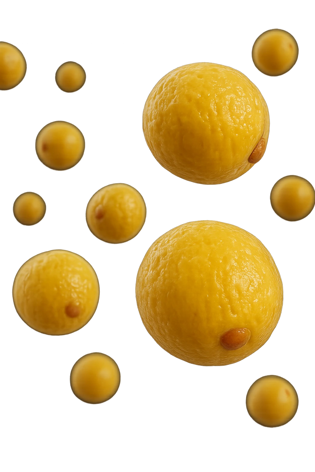 adipociti (cellule gialle) anatomiche realistiche fluttuano in aria, iperrealistico 4k emoji