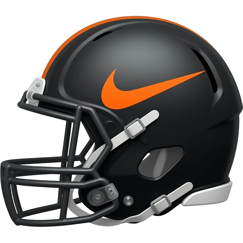 Nike football black helmet orange logo on side, other side emoji